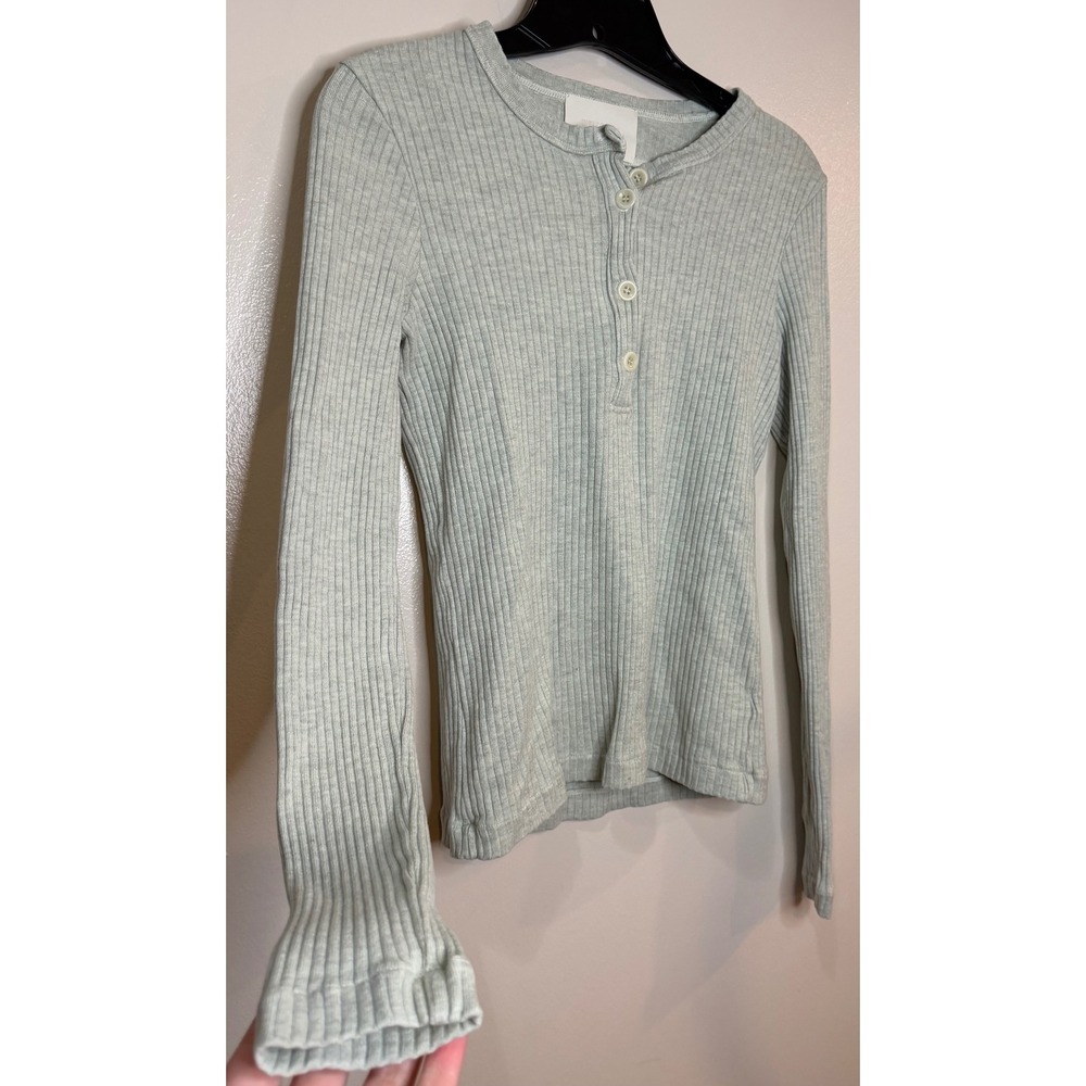 Citizens of Humanity Ribbed Henley Top Sage Green Back Cutout Women's M - Picture 4 of 7